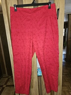 NWT Jean Paul Richard Sz 14 Red Embroidered Side Zip Ankle Pants